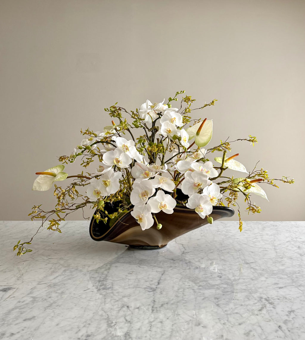 Orquidea Phalaenopsis Premium con Botón Blanca - 85 cm