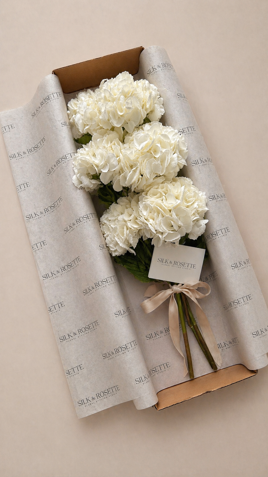 Caja con 6 Hortensias Artificiales Premium color blanco
